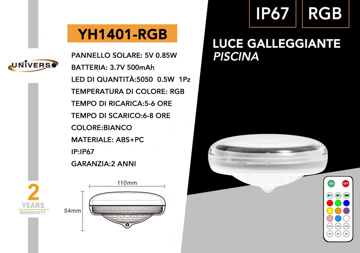 Luce Solare Galleggiante Per Piscina Universo – YH1401-RGB