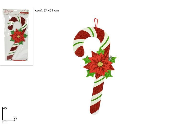 Appendino bastone c/fiore natalizio 45 cm art.sr1512-1