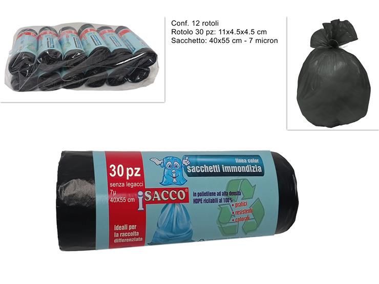 SACCHETTI RIFIUTI 30 pz 40 × 55 7MIC NERO 002 BLACK/23841310/11
