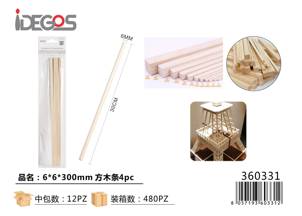 Set di 4 listelli in legno, lunghezza 300 mm