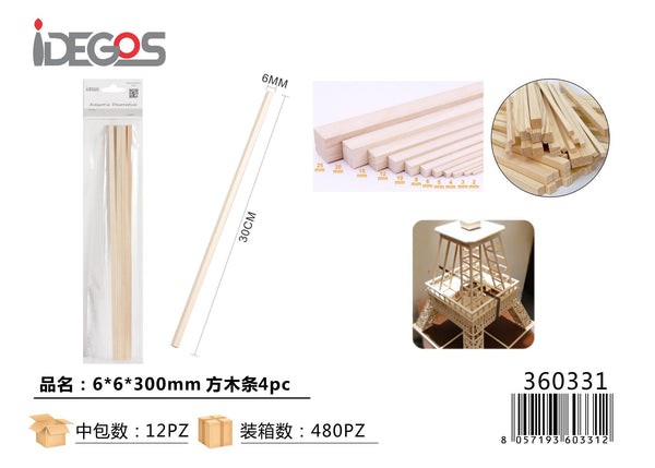 Set di 4 listelli in legno, lunghezza 300 mm