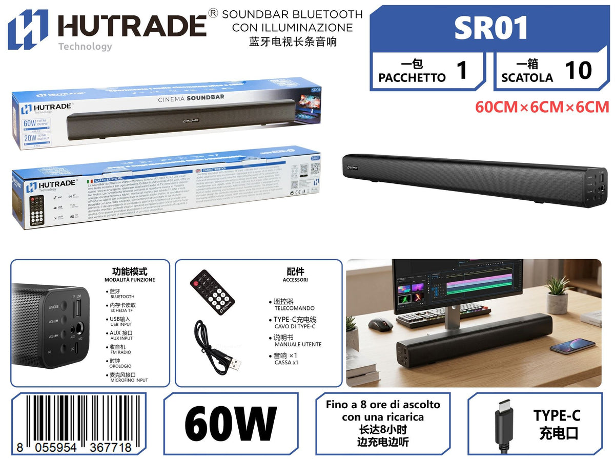 SR01 SOUNDBAR BLUETOOTH PER TV DA 20W RMS