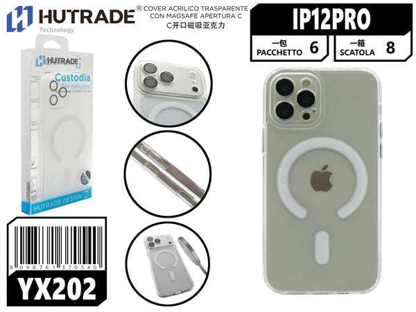 YX-202 COVER ACRILICO TRASPARENTE CON MAGSAFE APERTURA C IP12 PRO
