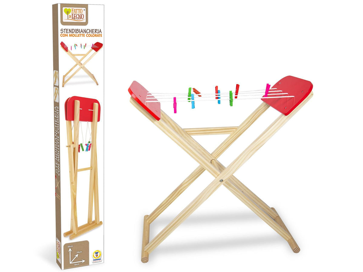 Stendibiancheria giocattolo in legno con accessori 40654