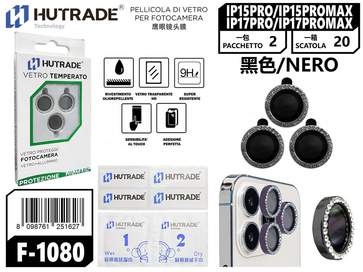 PELLICOLA DI VETRO PER FOTOCAMERA IP15PRO/IP15PROMAX/IP17PRO/IP17PROMAX NERO