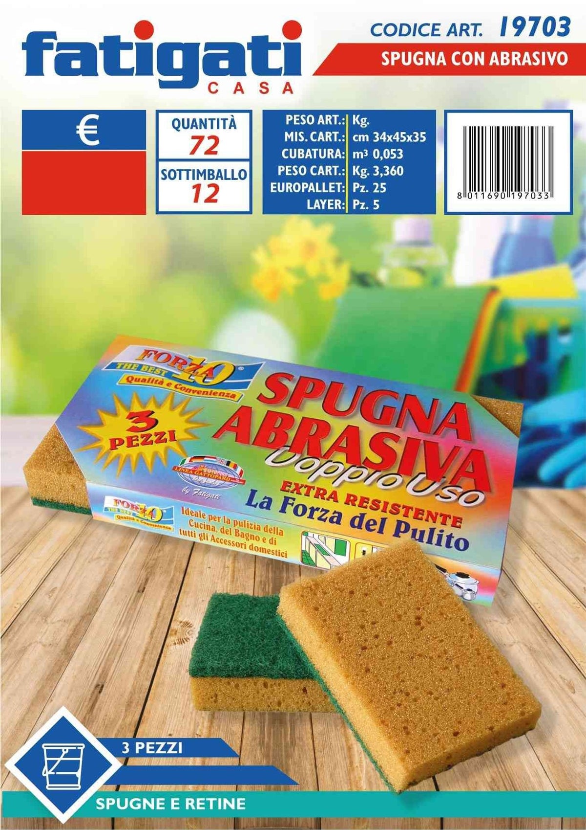 Spugne c/abrasivo 3 pz forza 10
