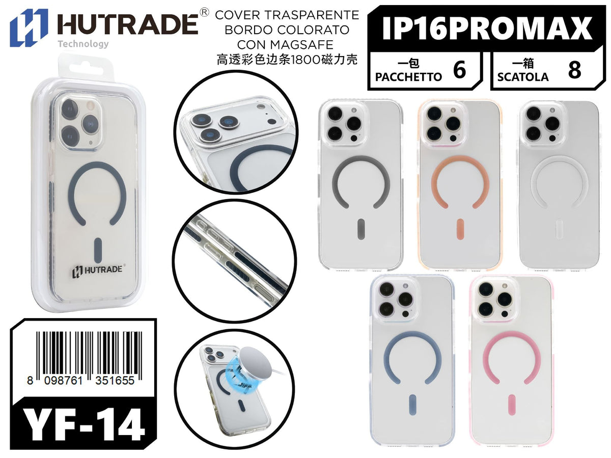 YF-14 COVER TRASPARENTE BORDO COLORATO CON MAGSAFE IP16 PRO MAX