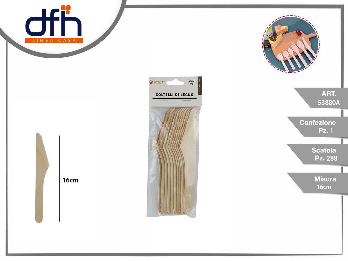 COLTELLI DI LEGNO 160 mm 12 pz