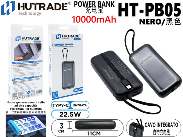 HT-PB05 POWER BANK DA 10000MAH CON FILO CARICA RAPIDA DA 22.5W