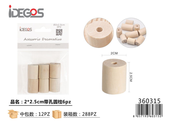 Set di 6 cilindri in legno con foro