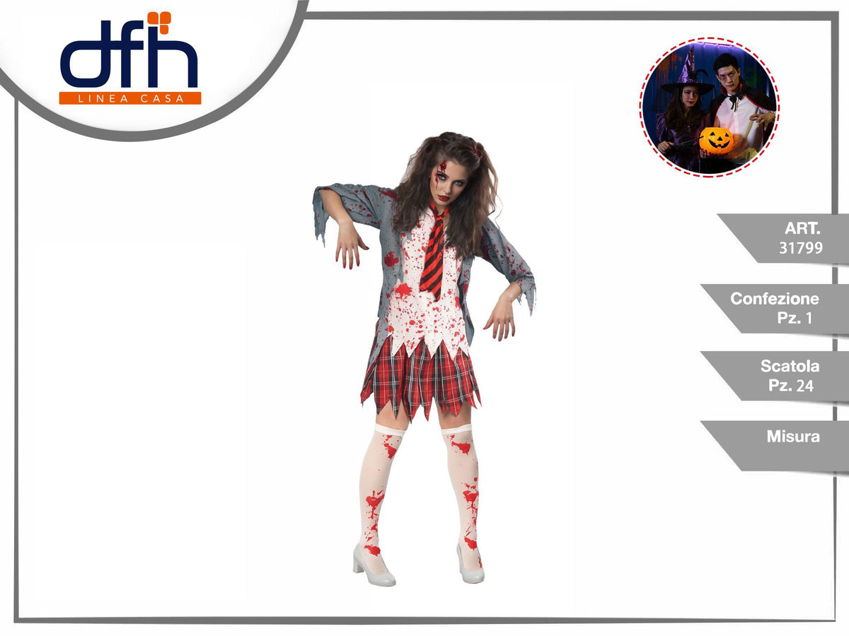 Costume zombie da donna con motivo a quadri