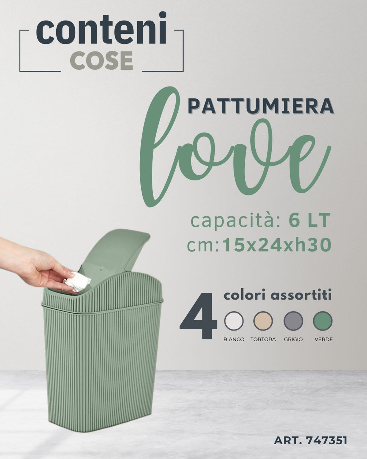 Love pattumiera 6 lt colori assortiti 15 × 24xh30 cm