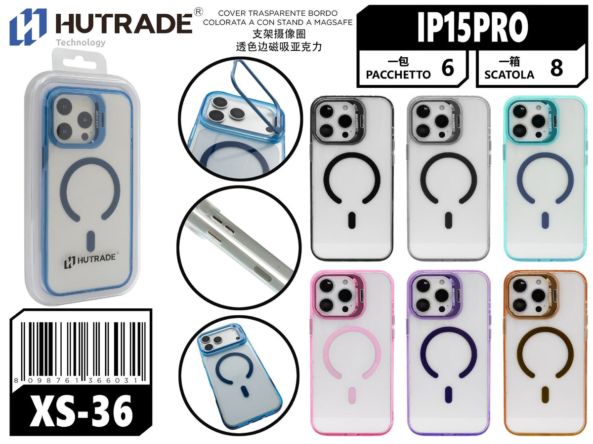 XS-36COVER TRASPARENTE BORDO COLORATA A CON STAND A MAGSAFE IP15 PRO