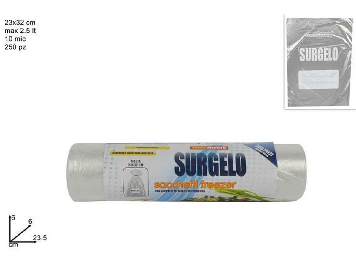 SACCHETTI FREEZER 23 × 32 × 10mic 250 pz HDPE FREEZER BAG 1C/1S ON ROLL