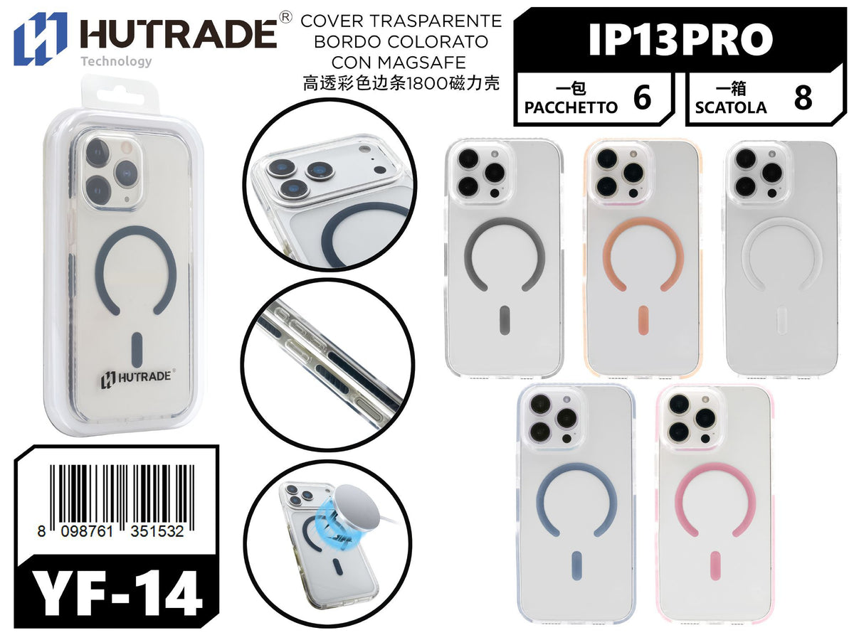 YF-14 COVER TRASPARENTE BORDO COLORATO CON MAGSAFE IP13PRO