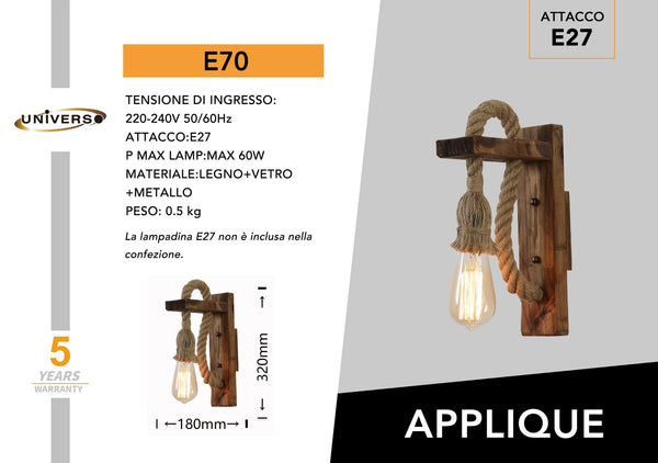 Applique Da Muro In Legno Universo – E70