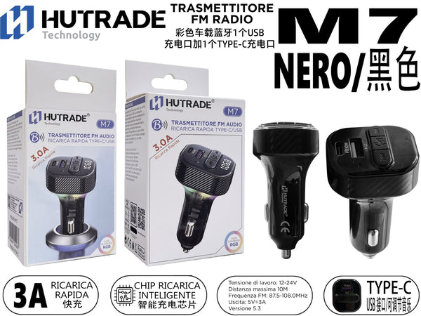 M7 TRASMETTITORE MULTICOLORE FM AUTO BLUETOOTH 1 INGRESSO USB 1 INGRESSO TYPE-C
