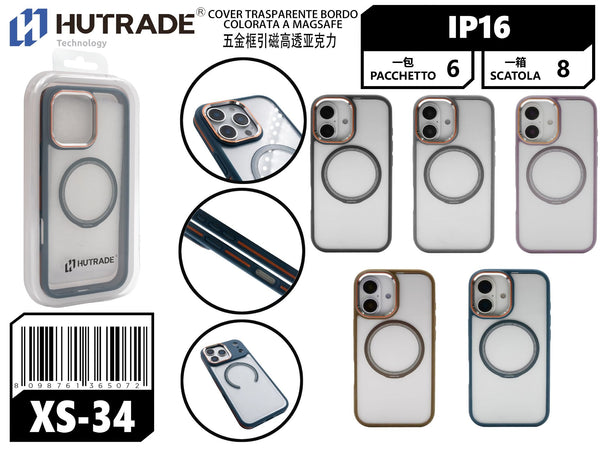 XS-34 COVER TRASPARENTE BORDO COLORATA A MAGSAFE IP16