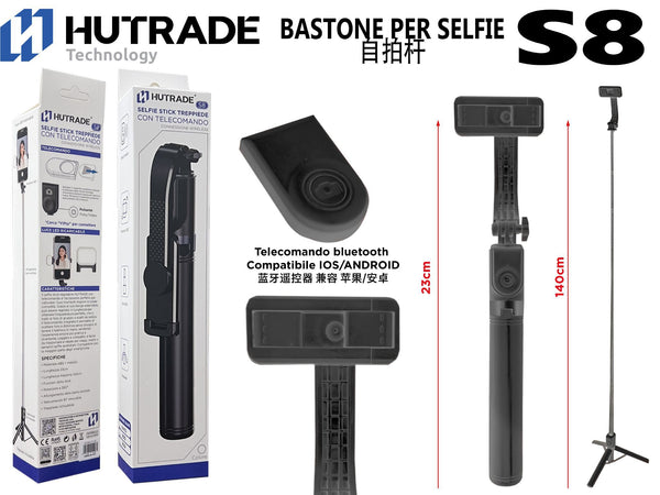 S8 BASTONE SELFIE BLUETOOTH A ROTAZIONE 360 GRADI 1.4 METRI