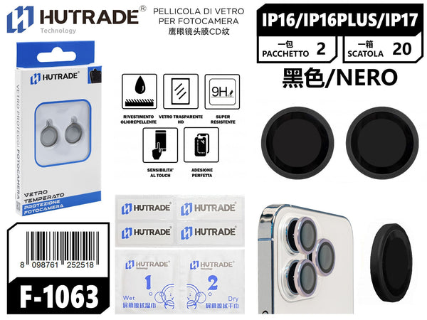 PELLICOLA DI VETRO PER FOTOCAMERA IP16/IP16PLUS/IP17 NERO