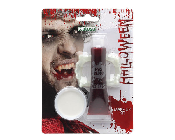 Kit trucco Halloween con sangue finto e zanne