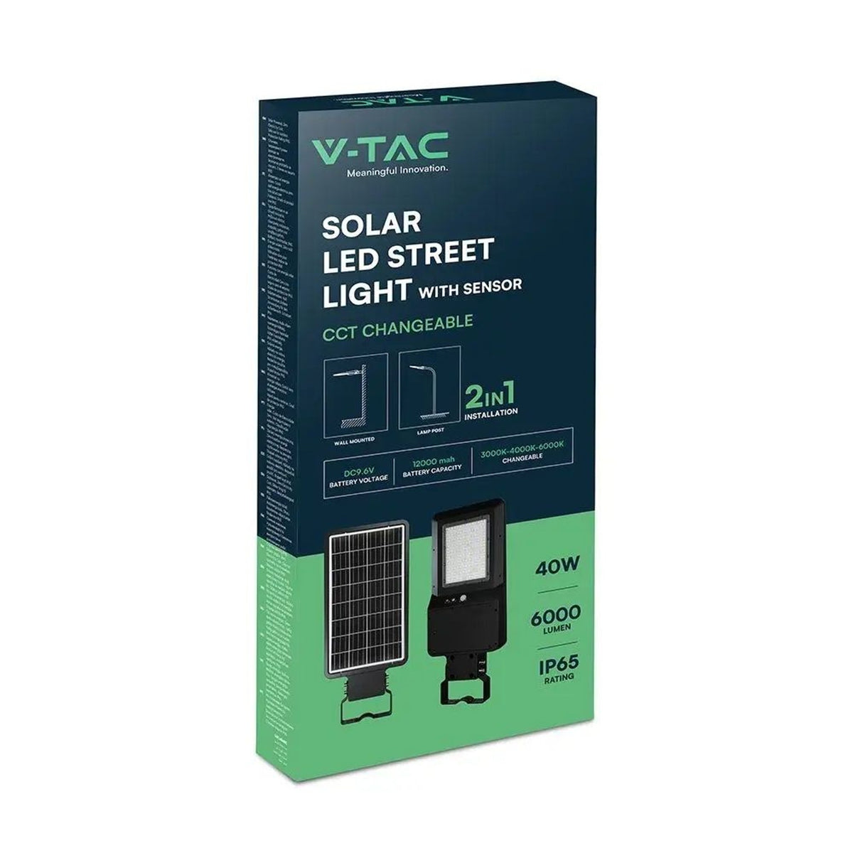 Armatura stradale LED solare 40 W con sensore PIR e telecomando