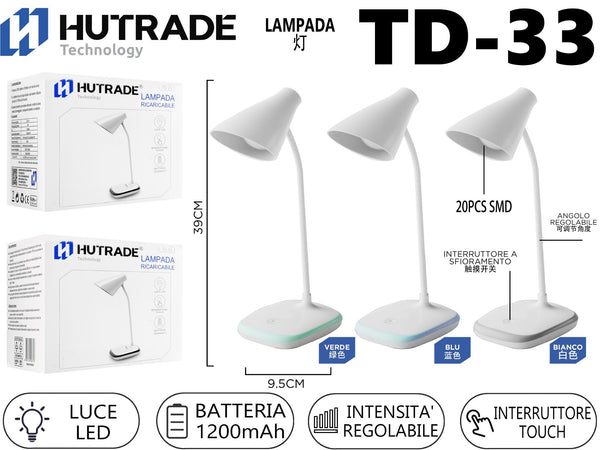 TD-33 LAMPADA DA TAVOLO RICARICABILE 20LED