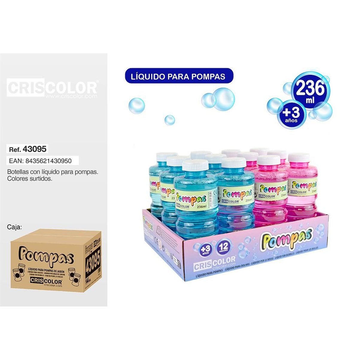 LIQUIDO PER BOLLE DI SAPONE COLORI ASSORTITI 240 ml