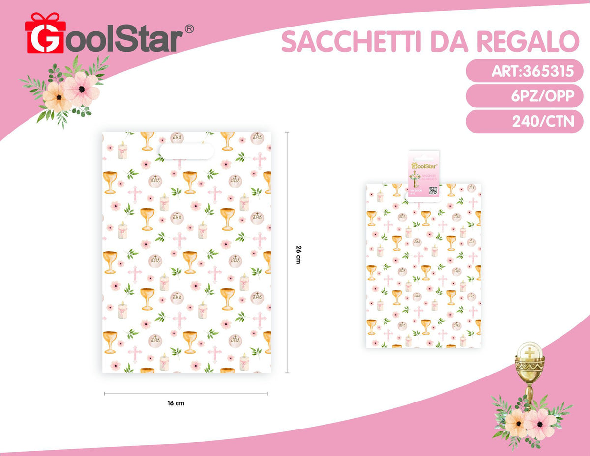 Sacchetti da regalo di carta prima comunione rosa