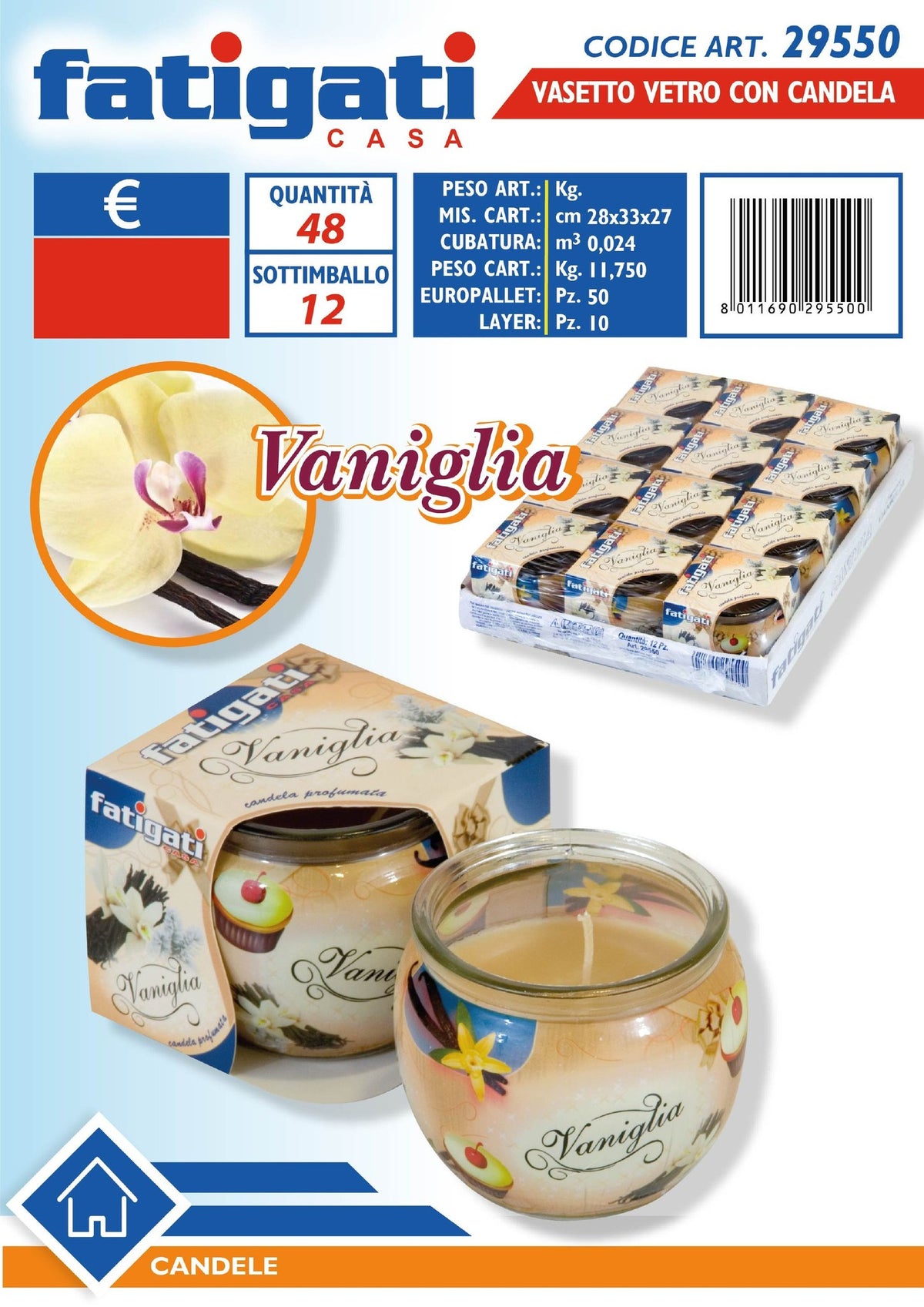 Vasetto vetro c/candela vaniglia