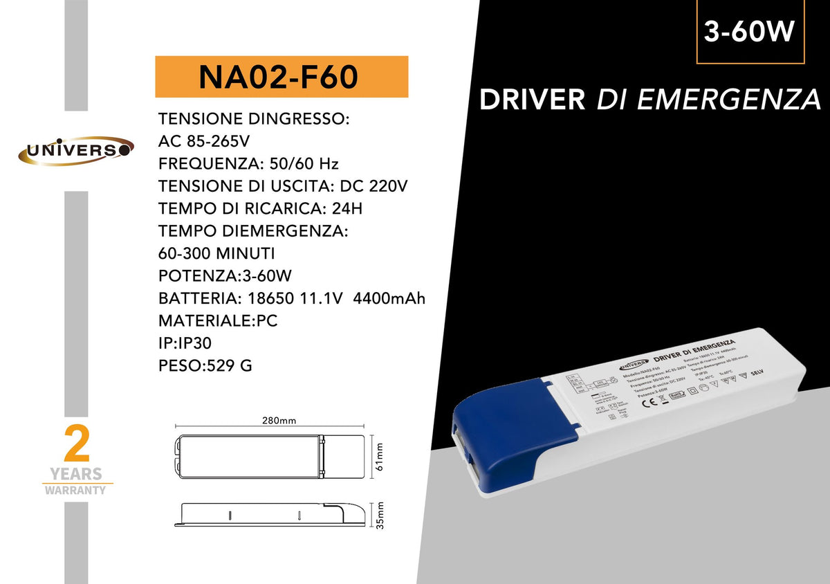 Alimentatore per illuminazione di emergenza – NA02-F60