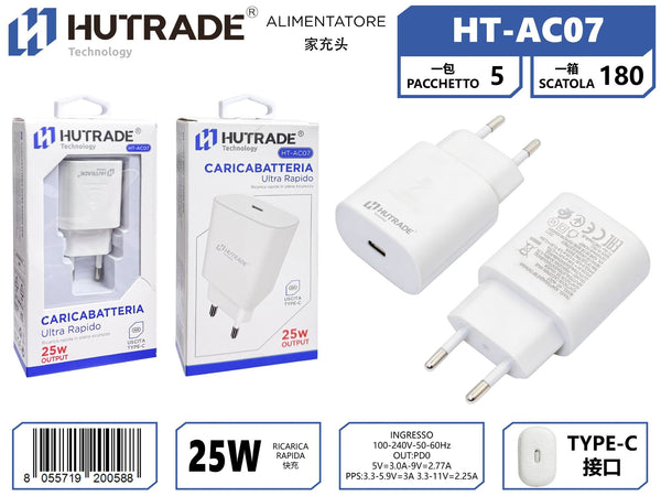 Caricabatterie USB-C HT-AC07, 25 W