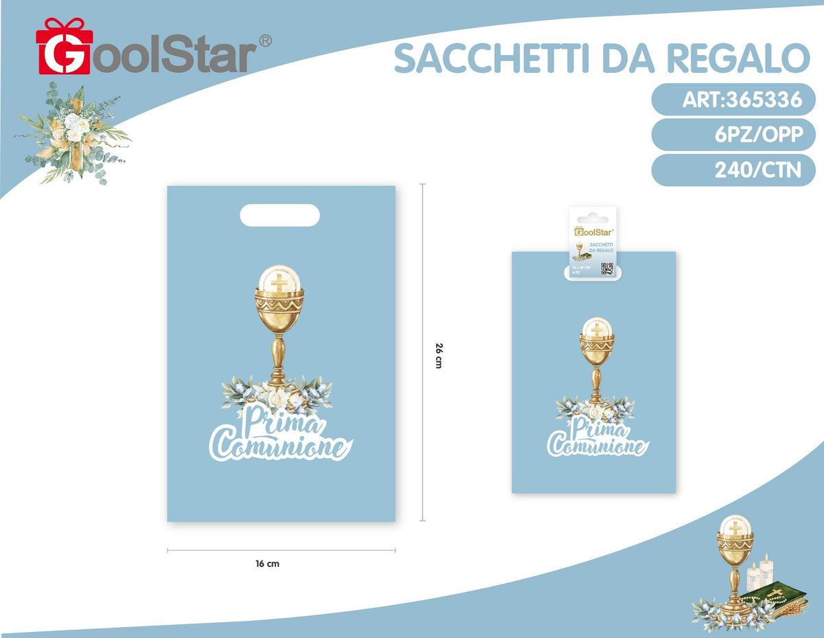 Sacchetto da regalo di carta prima comunione celeste