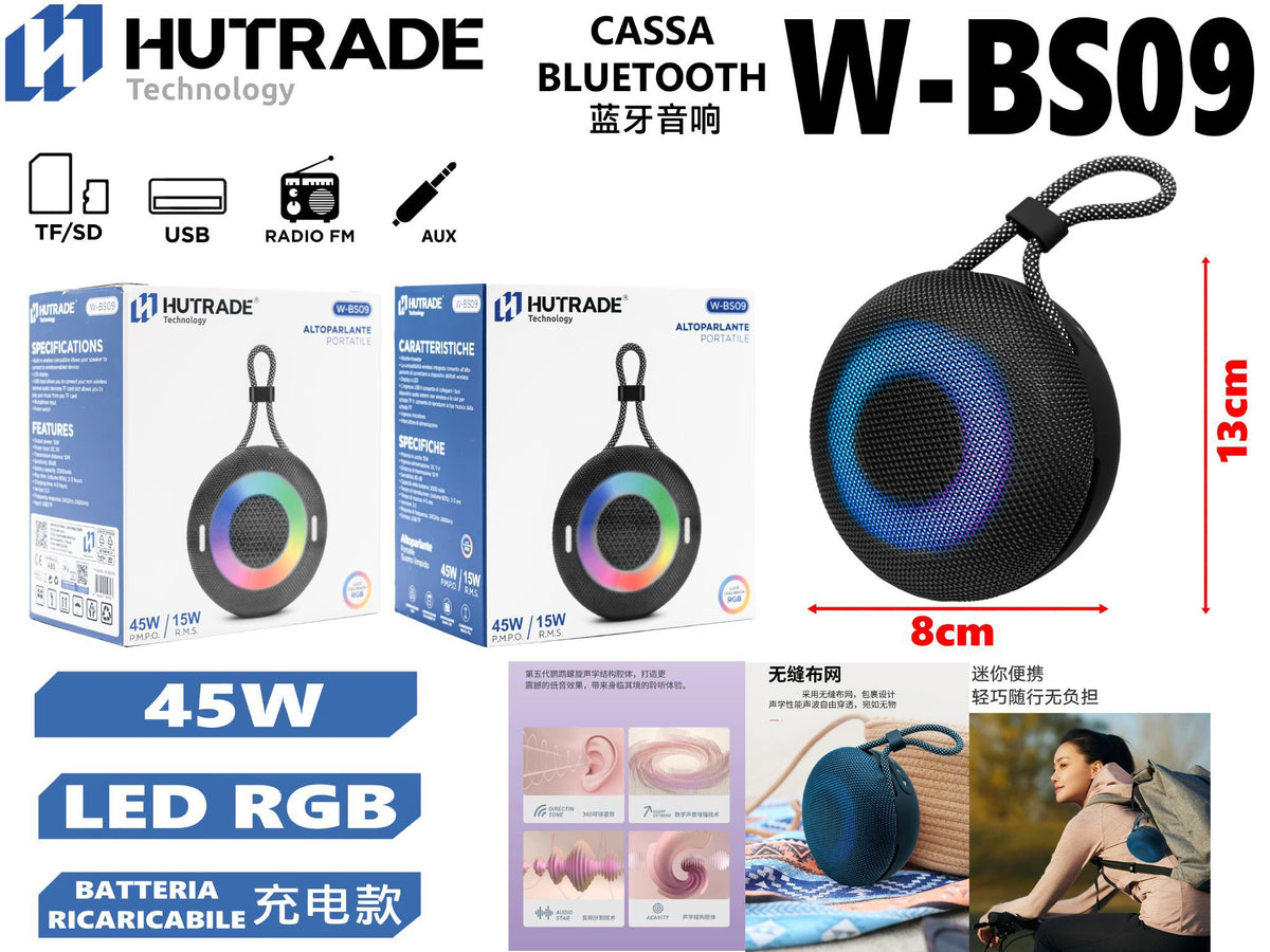 W-BS09 MINI CASSA BLUETOOTH CON RADIO 90W RGB
