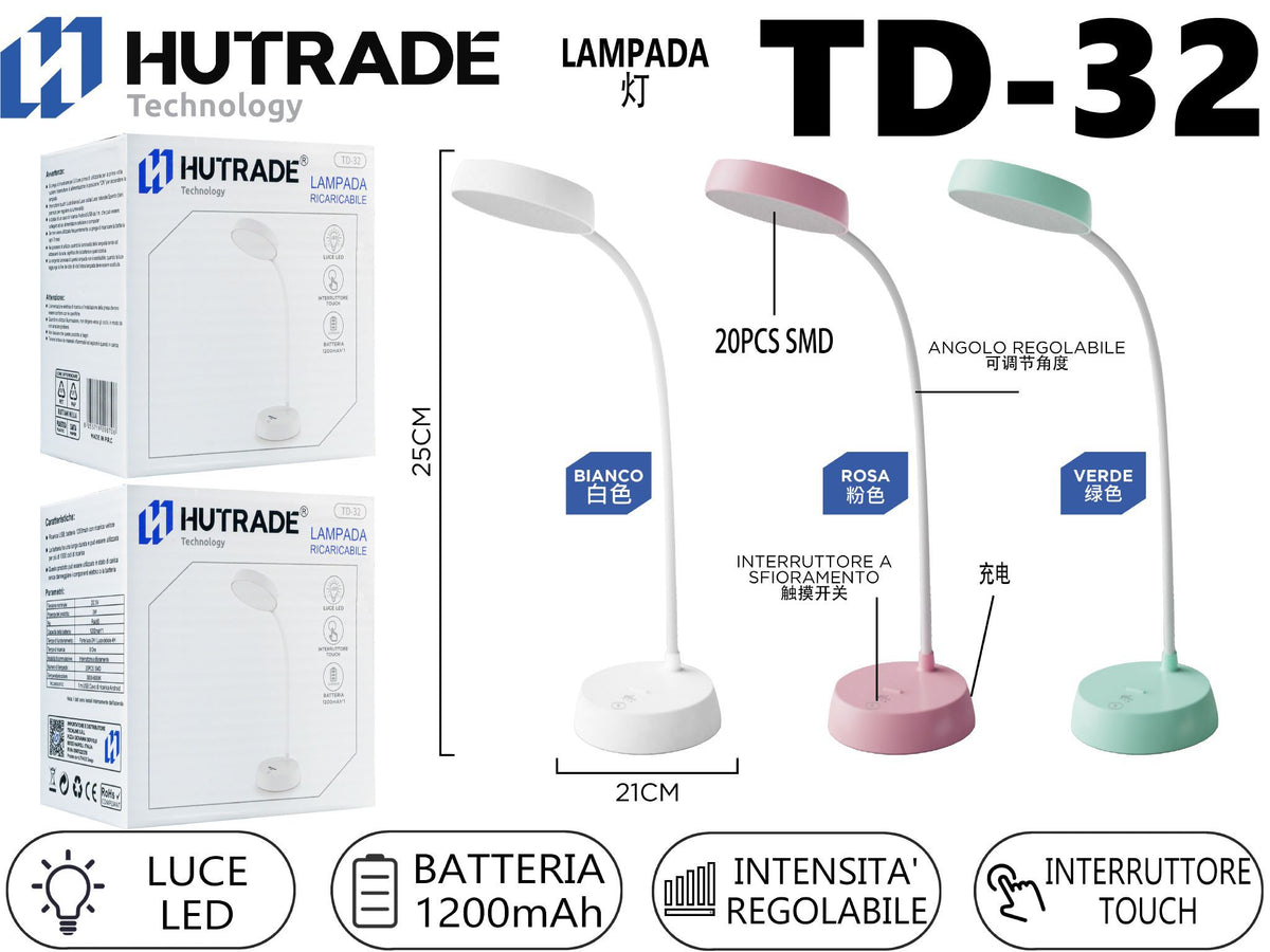 TD-32 LAMPADA DA TAVOLO RICARICABILE 20LED