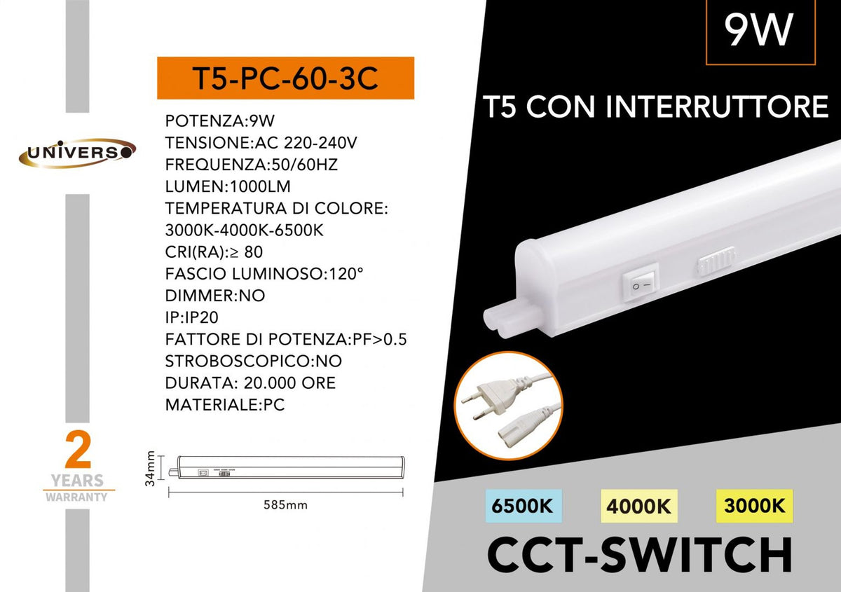 Supporto di montaggio per illuminazione – T5-PC-60-3C