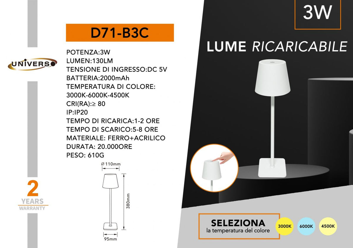 Lampada da tavolo ricaricabile – D71-B3C