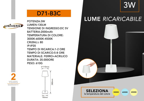 Lampada da tavolo ricaricabile – D71-B3C