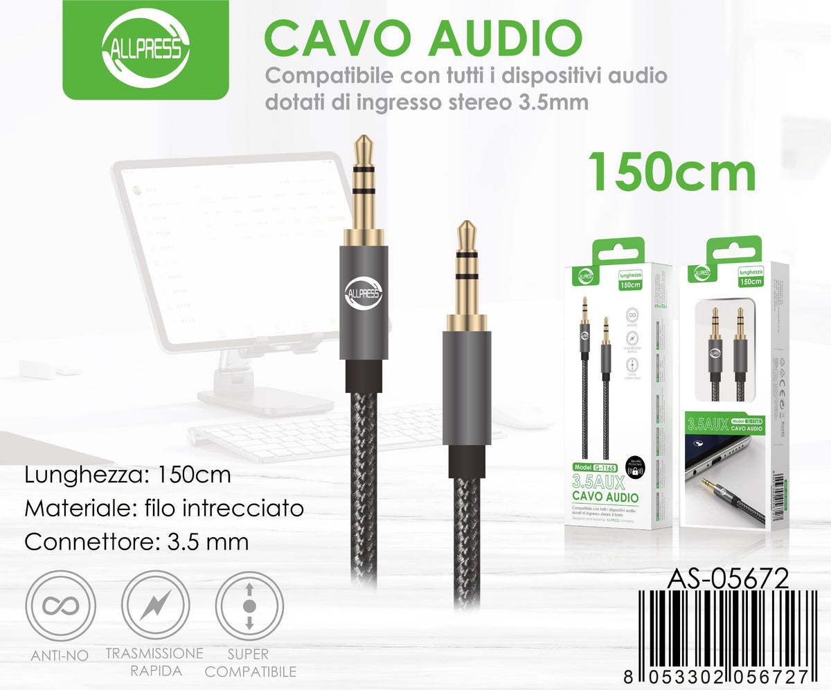 Cavo audio stereo M2-0712, 1,5 m, tessuto e metallo