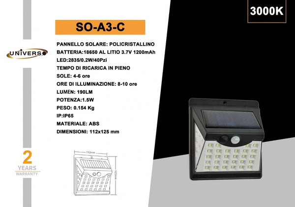 Applique solare – SO-A3-C