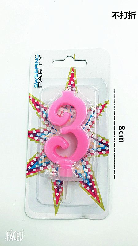 Candelina 9 cm Nr.3 Colore Rosa