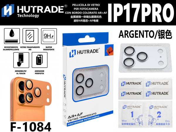 PELLICOLA DI VETRO PER FOTOCAMERA CON BORDO COLORATO AR+AF IP17 PRO ARGENTO