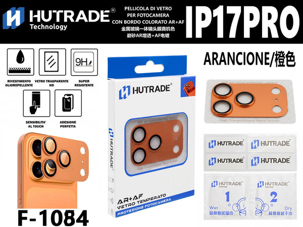 PELLICOLA DI VETRO PER FOTOCAMERA CON BORDO COLORATO AR+AF IP17 PRO ARANCIONE
