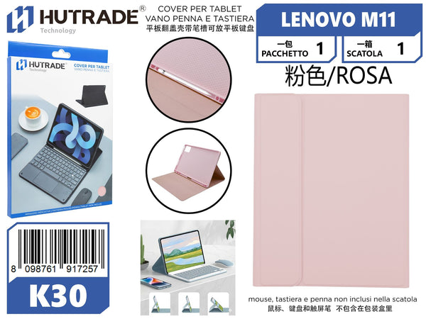 K-30 CUSTODIA A LIBRO UNIVERSALE PER TABLET IPAD E LENOVO M11 CON VANO PER PENNA E ALLOGGIO PER TASTIERA TABLET