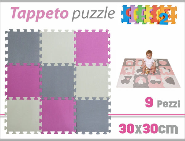 Tappeto puzzle in EVA rosa e grigio, 9 pezzi