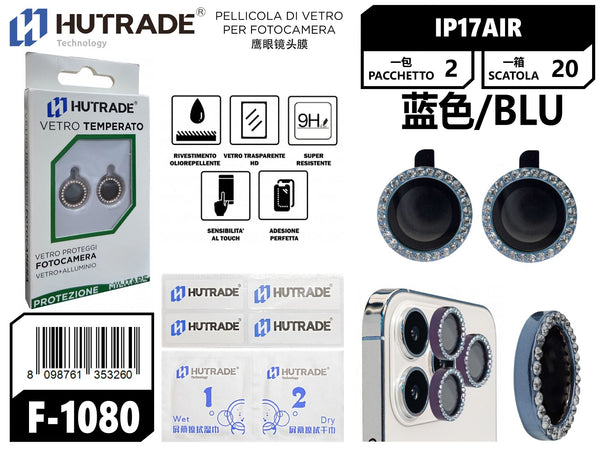 PELLICOLA DI VETRO PER FOTOCAMERA BRILLANTINATA IP17AIR BLU
