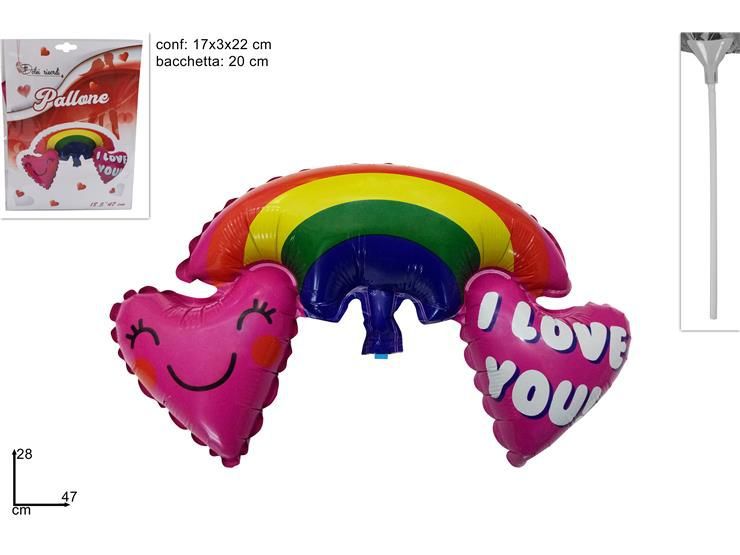Palloncino foil arcobaleno con cuori I Love You