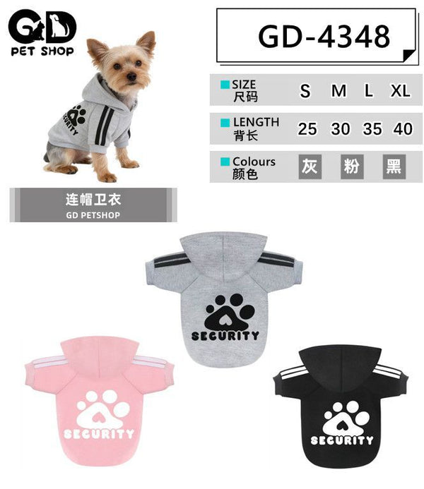 Felpa per cani con cappuccio e scritta SECURITY