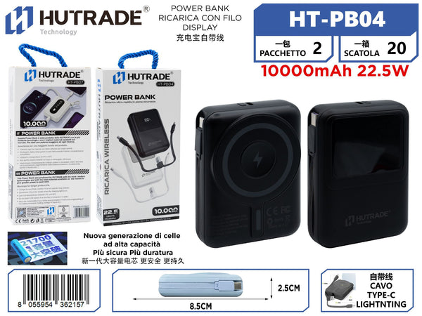 HT-PB04 POWER BANK RICARICA WIRELESS CON FILO DISPLAY BATTERIA 10000MAH