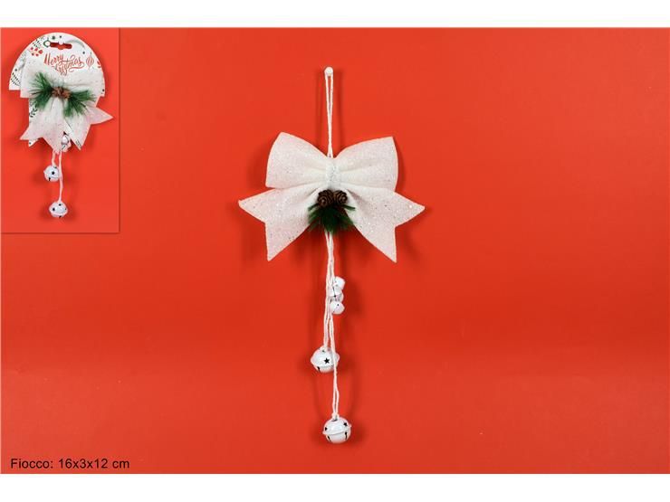 Fiocco glitterato spugna c/pigne e campanelli bianco (art.838451/white)